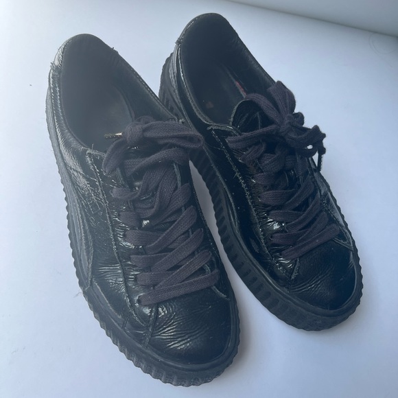 fenty puma by rihanna all black crinkle patent faux leather platform creepers - Picture 4 of 8